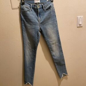 Frame Denim Light Blue Raw-Hem Skinny Jeans